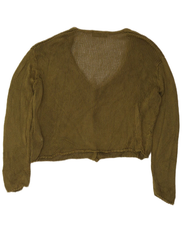 Zara Damen Crop Cardigan Pullover UK 16 Large Khaki Baumwolle
