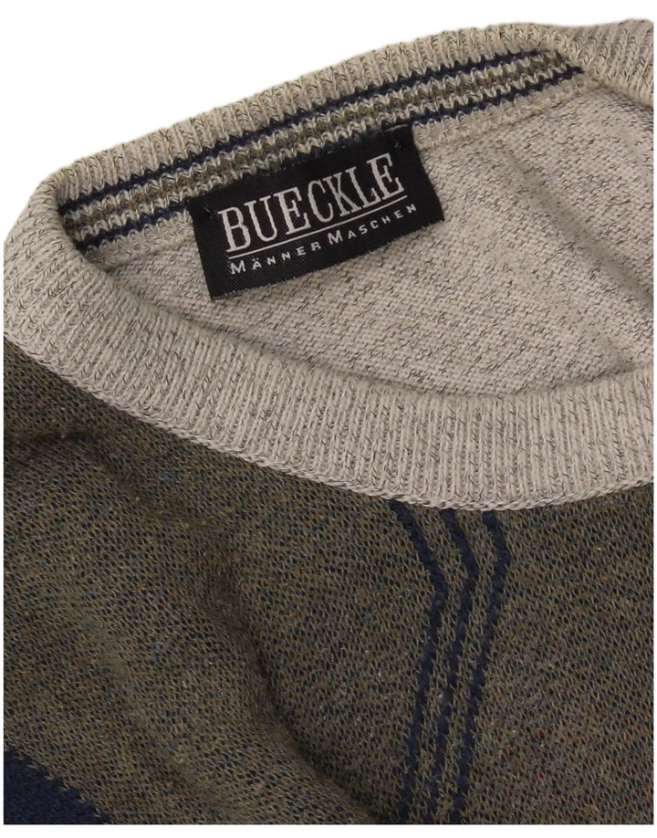 Vintage Herren-Pullover mit Rundhalsausschnitt, groß, grau, Farbblock