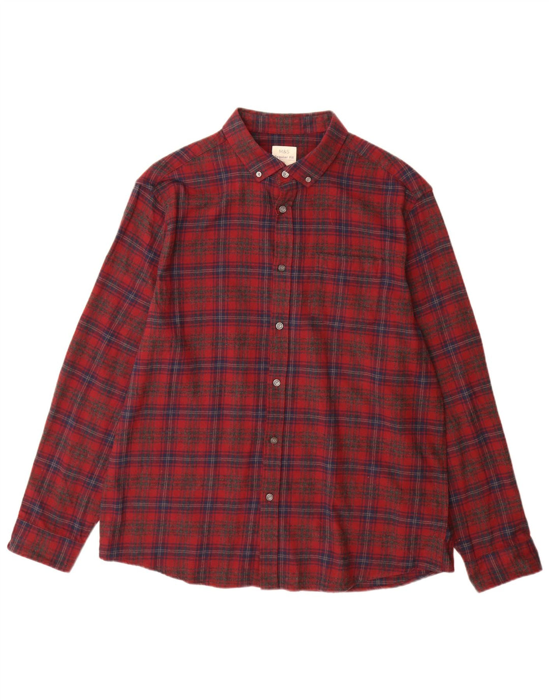 Marks & Spencer Herren-Flanellhemd mit normaler Passform, XL, rot kariert, Baumwolle