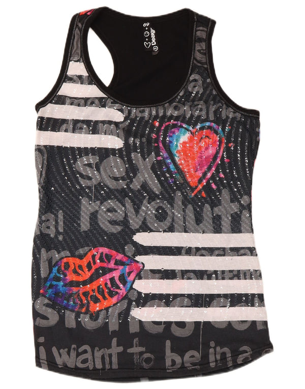 Desigual Damen Graphic Vest Top UK 18 XL Schwarz Polyester