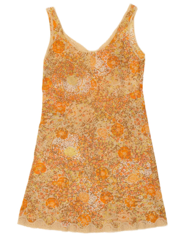 Vintage Damen Slip-Kleid UK 12 Medium Orange Floral