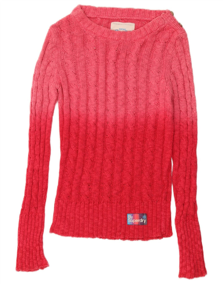 Superdry Damen-Pullover mit Rundhalsausschnitt, Gr. 6, XS, rosa, Blockfarben-Baumwolle