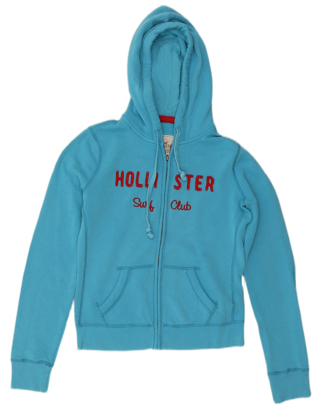 HOLLISTER Damen Graphic Zip Hoodie Pullover UK 14 Mittelblaue Baumwolle