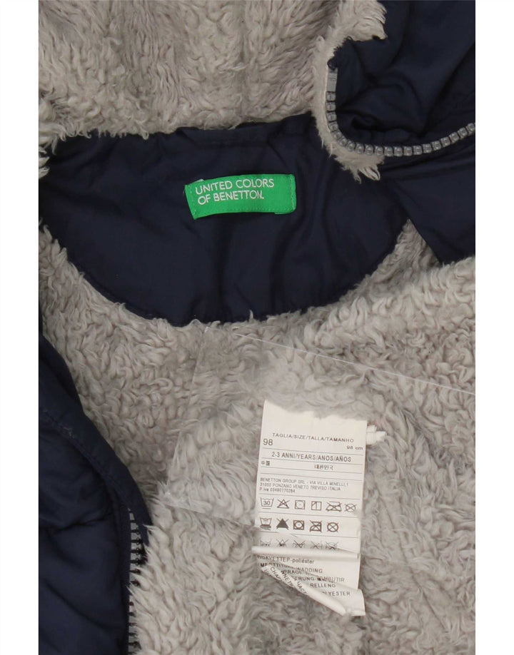 Benetton Wattierte Jungenjacke mit Kapuze, 2–3 Jahre, marineblaues Polyester