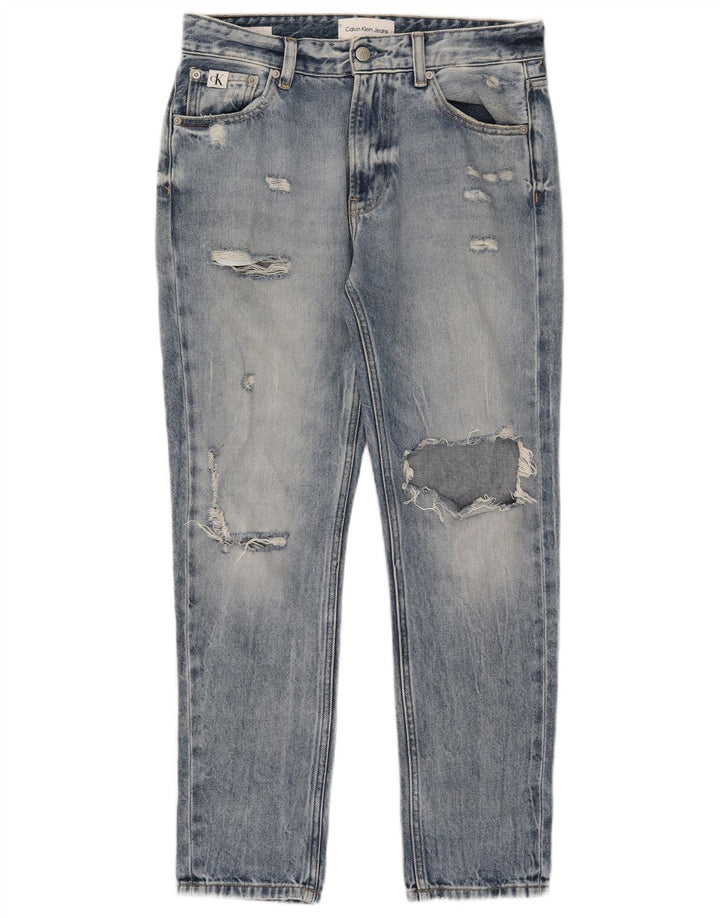 CALVIN KLEIN Damen Distressed Slim Jeans W28 L28 Blaue Baumwolle