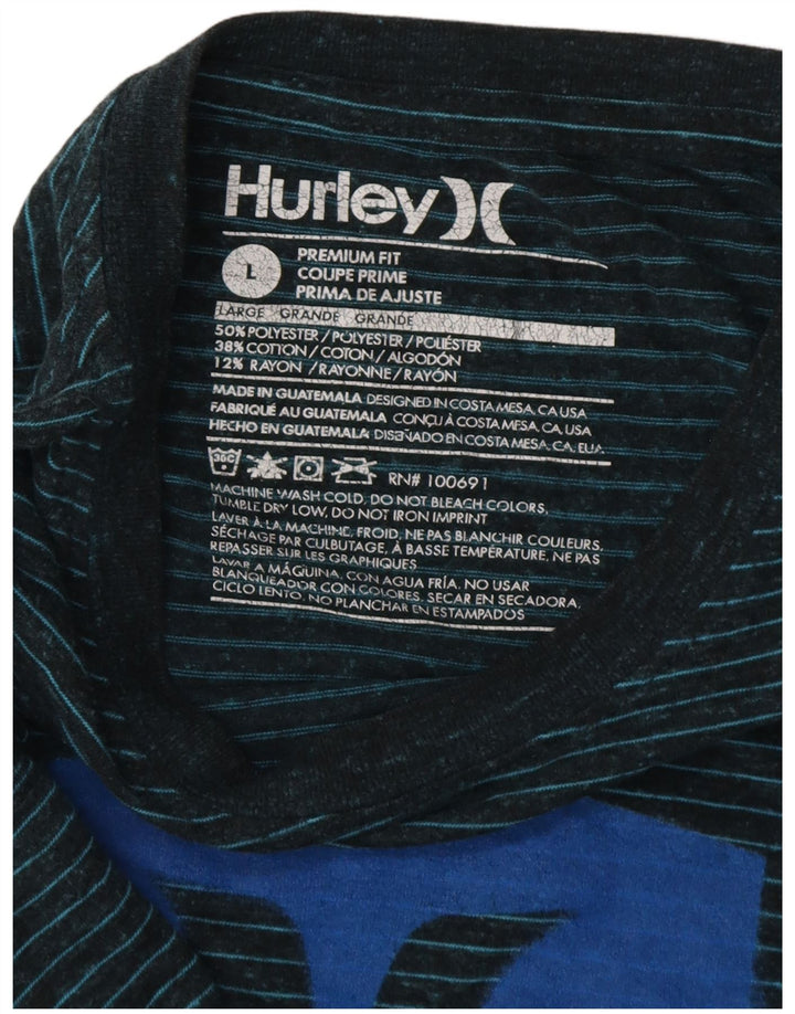 HURLEY Mens Premium Fit Graphic T-Shirt Top Large Blue Pinstripe Polyester