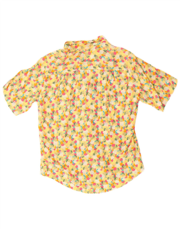 Vintage Damen Hemdbluse mit abstraktem Muster UK 14 Groß Gelb