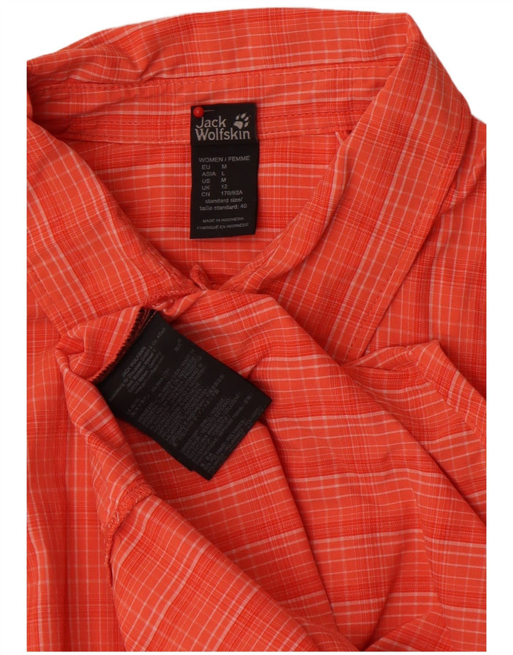 Jack Wolfskin Damen Kurzarmhemd UK 12 Medium Orange Check Polyamid