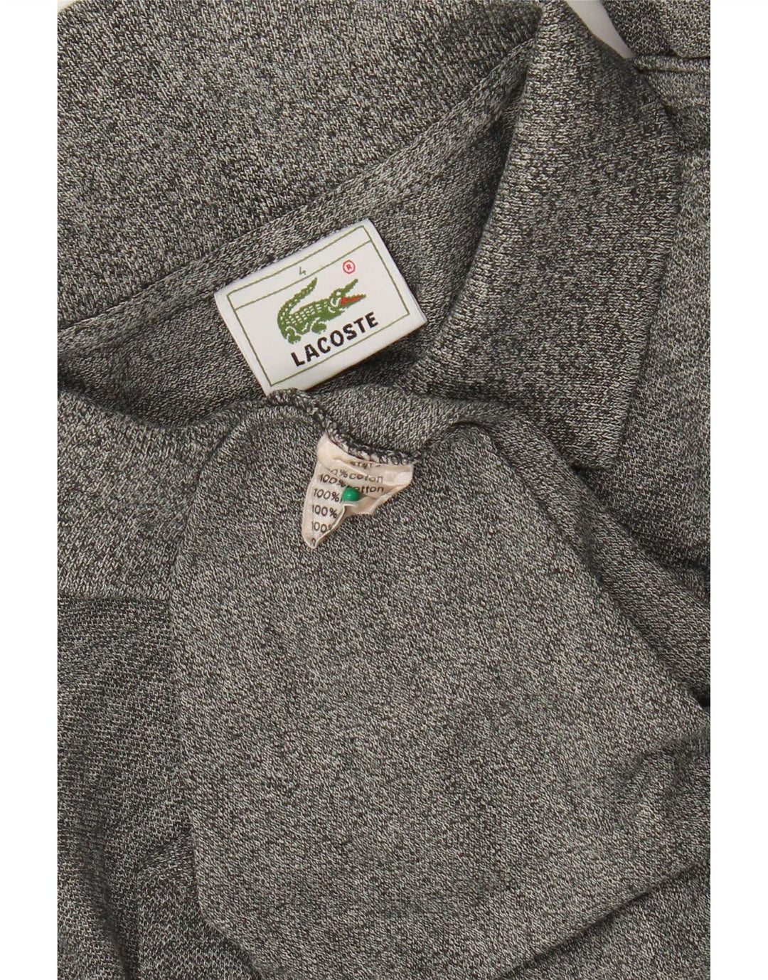 Lacoste Herren-Langarm-Poloshirt, Größe 4, mittelgrau gefleckte Baumwolle