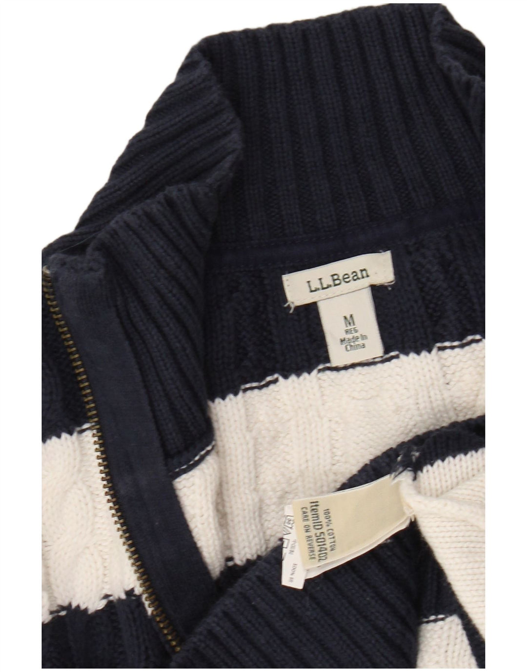 L.L.BEAN Damen-Cardigan-Pullover UK 14 Mittelmarineblau gestreifte Baumwolle