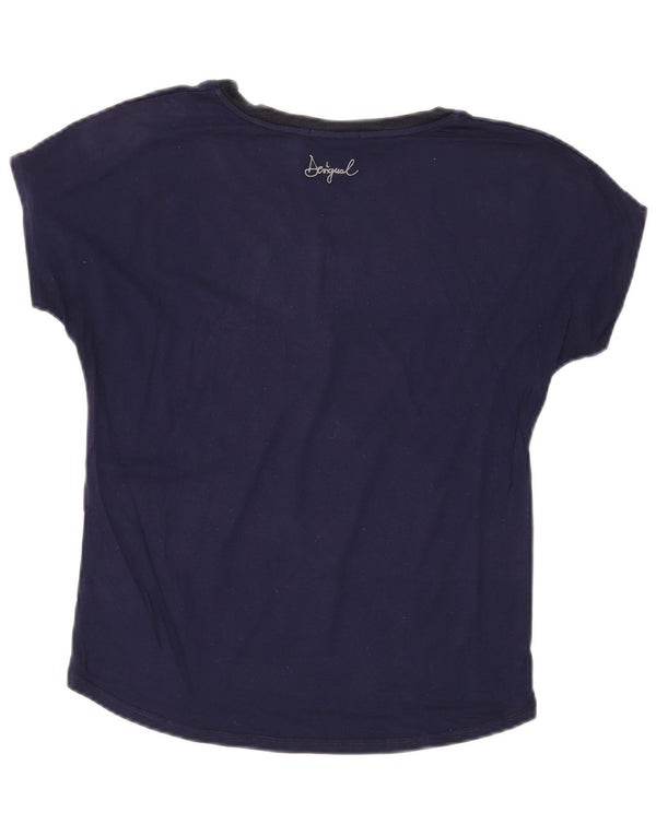 Desigual Damen Grafik-T-Shirt-Oberteil UK 14 Medium Navy Blue Paisley