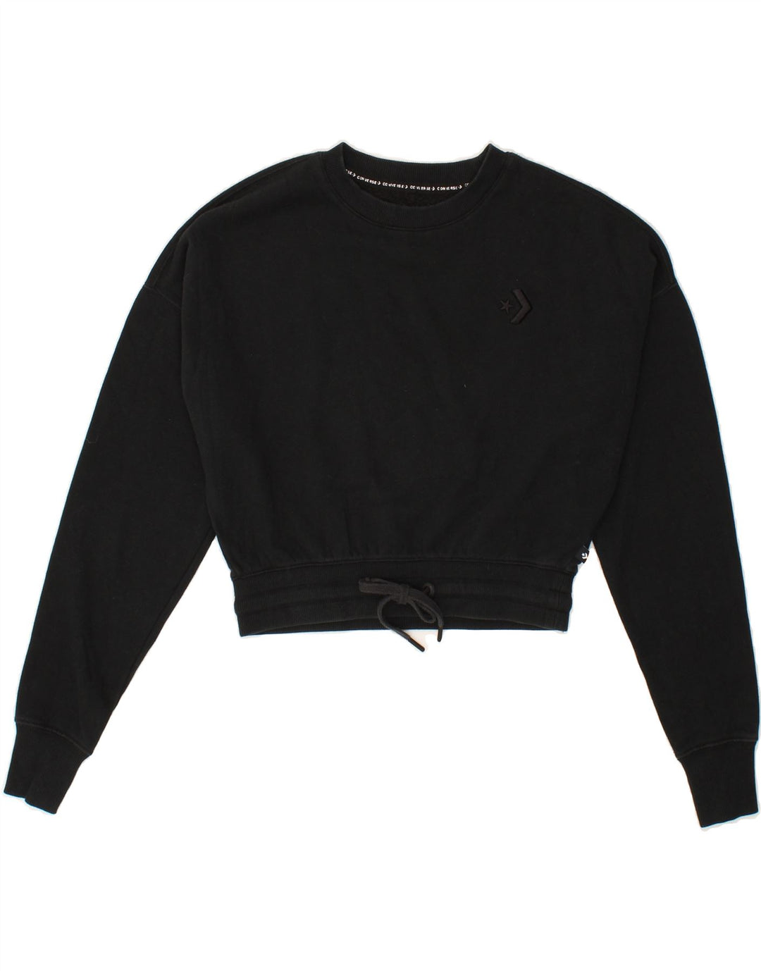 CONVERSE Womens Oversized Crop Sweatshirt Jumper UK 2 2XS Black Cotton Vintage Converse and Second-Hand Converse from Messina Hembry 