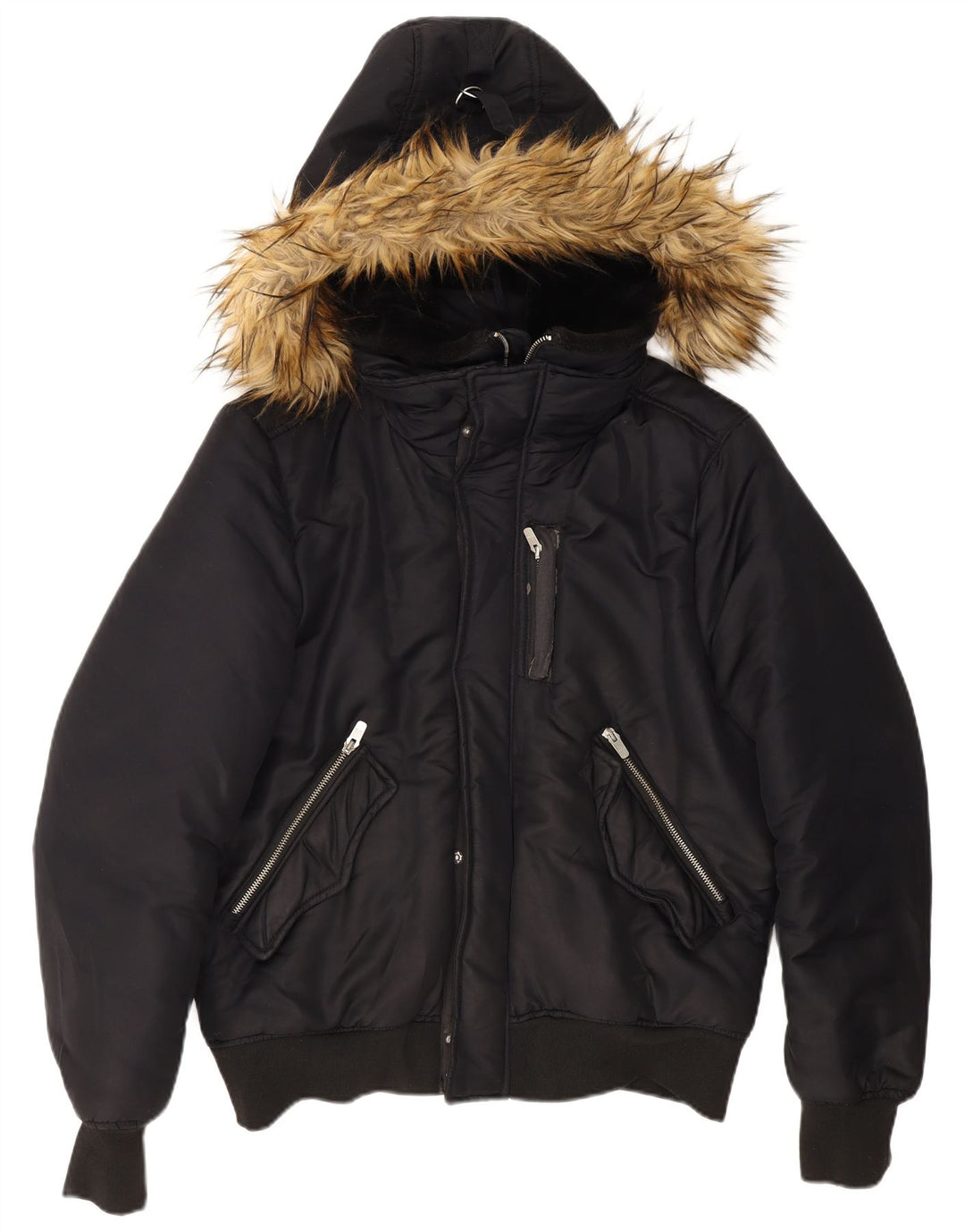 Zara Herren-Bomberjacke mit Kapuze, UK 40, Größe L, Marineblau, Polyester