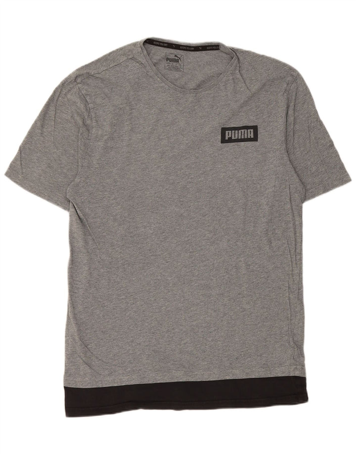 Puma Herren Grafik-T-Shirt-Oberteil aus mittelgrauer Colourblock-Baumwolle