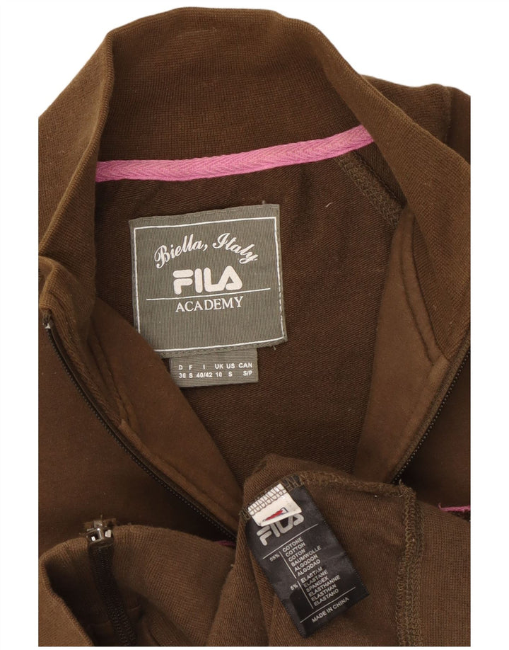 Fila Womens Graphic Trainingsanzug Top Jacke UK 10 Small Khaki Baumwolle