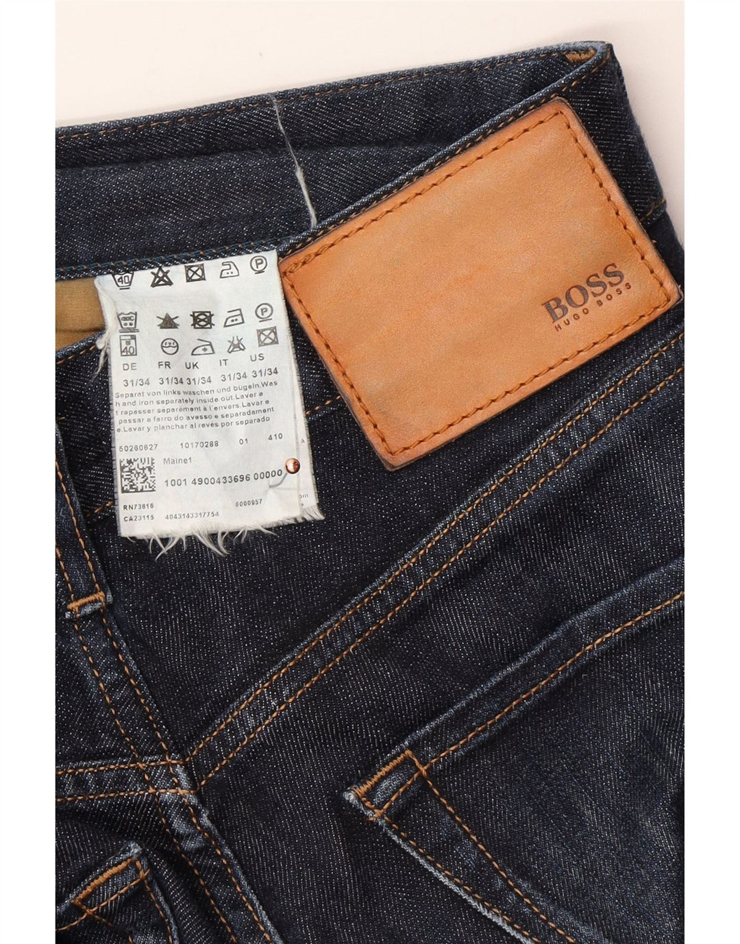 HUGO BOSS Herren Straight Jeans W31 L34 Marineblaue Baumwolle