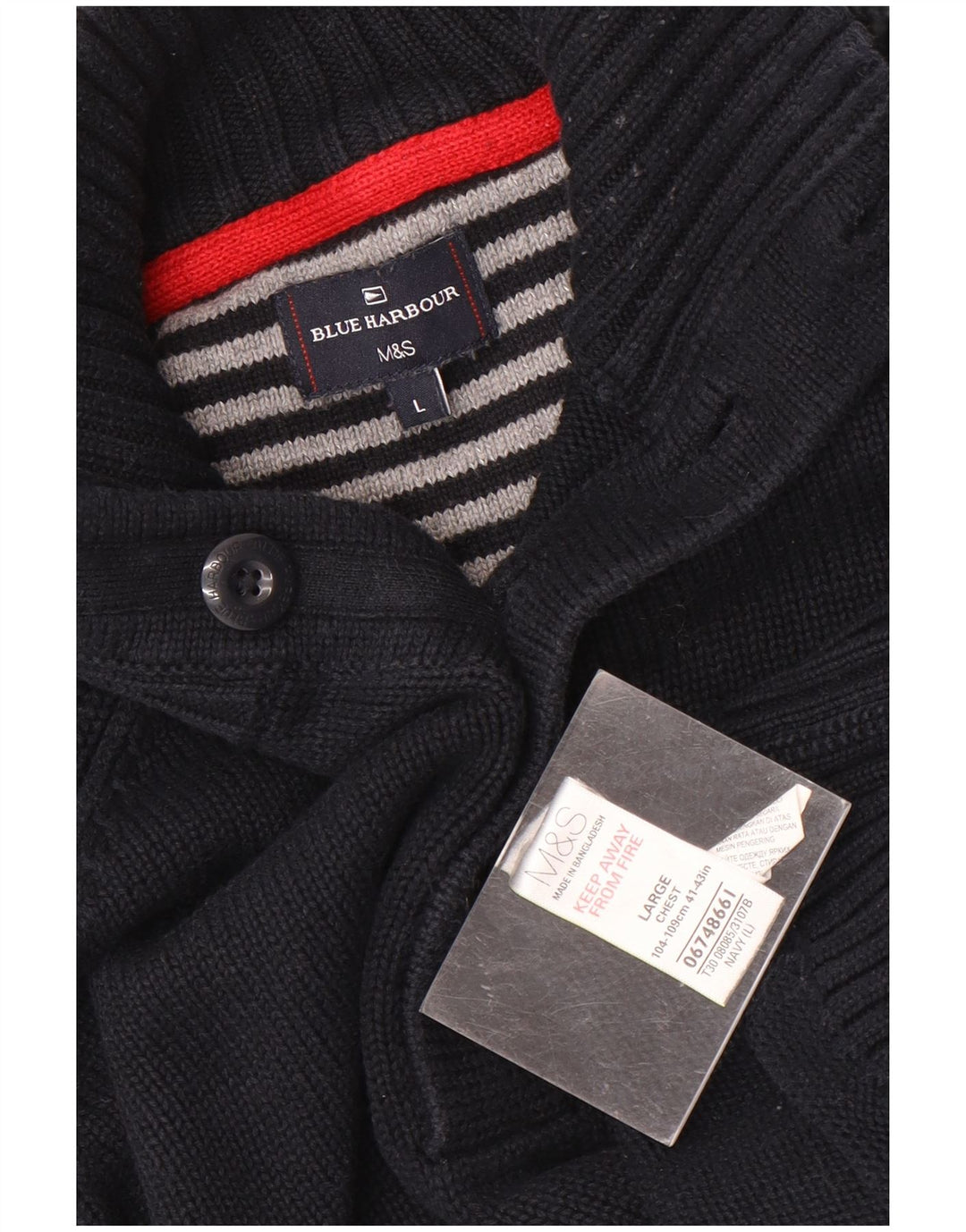 Marks & Spencer Herren-Pullover mit Knopfkragen, Größe L, Marineblau