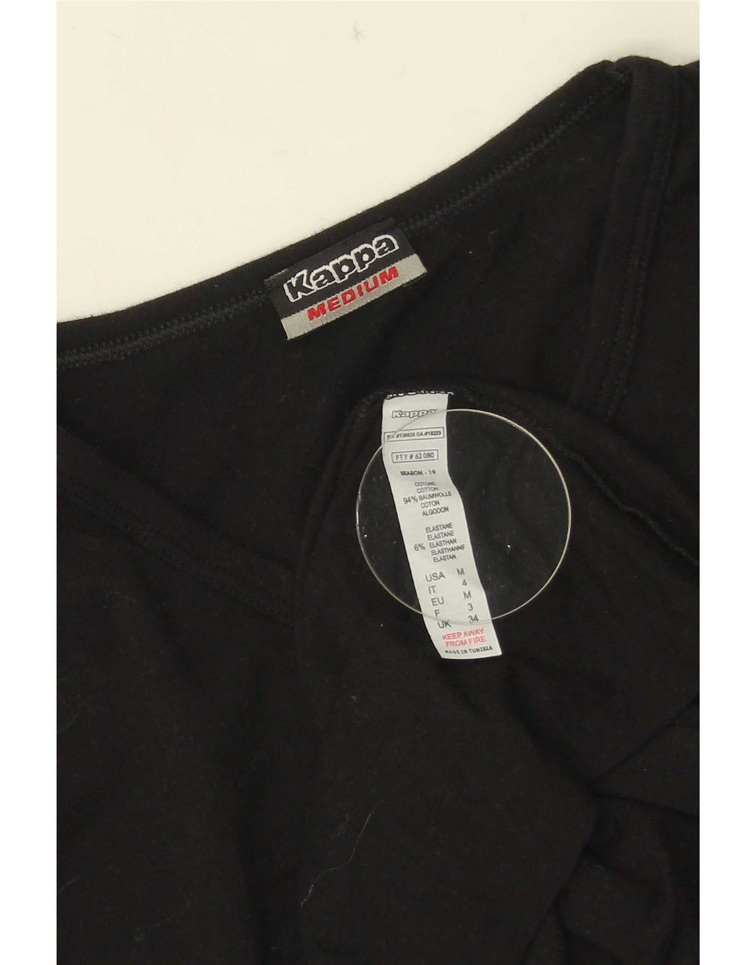 Kappa Damen T-Shirt Top UK 12 Medium Schwarz Baumwolle