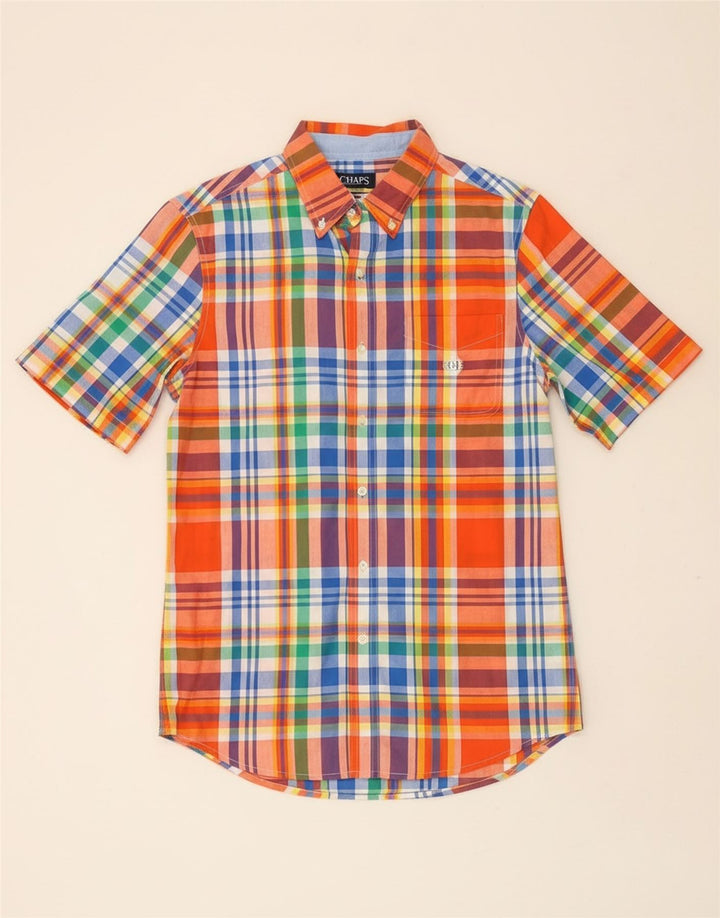 CHAPS Mens Easy Care Short Sleeve Shirt Small Multicoloured Check Cotton
