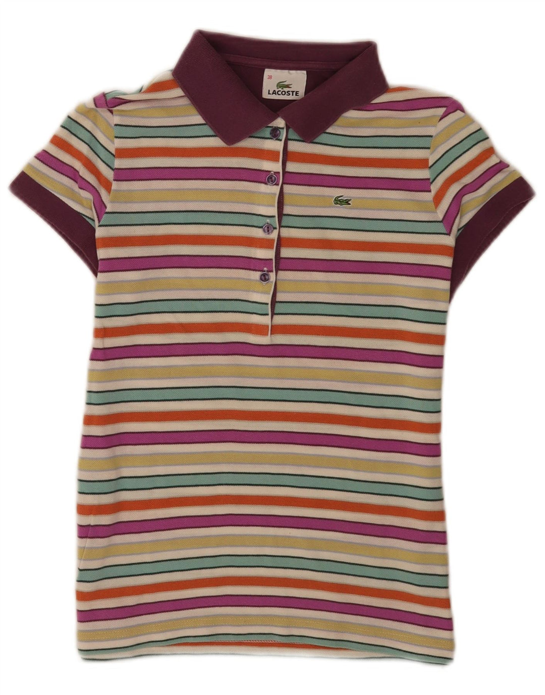 Lacoste Damen-Poloshirt in regulärer Größe, Größe 38, mittelgroß, mehrfarbig gestreift