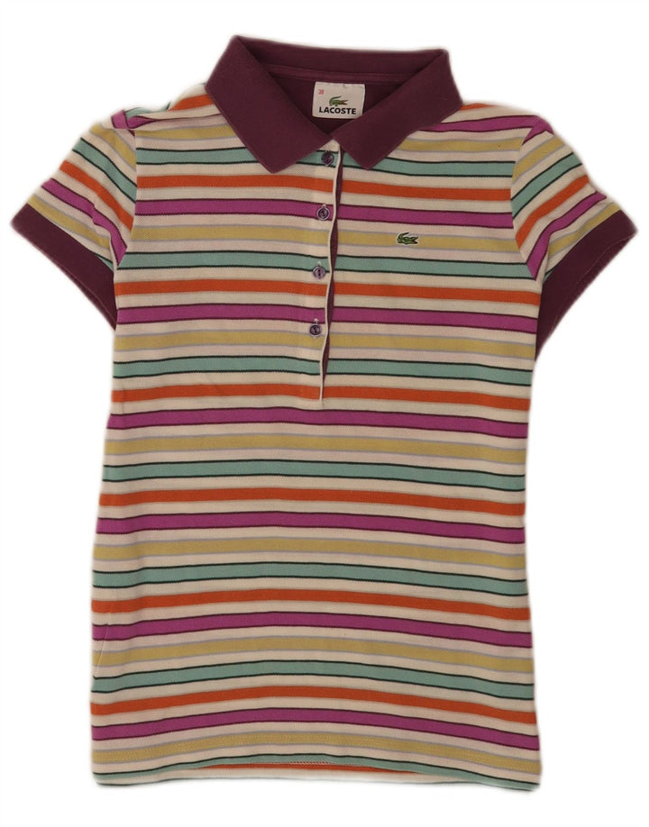 Lacoste Damen-Poloshirt in regulärer Größe, Größe 38, mittelgroß, mehrfarbig gestreift