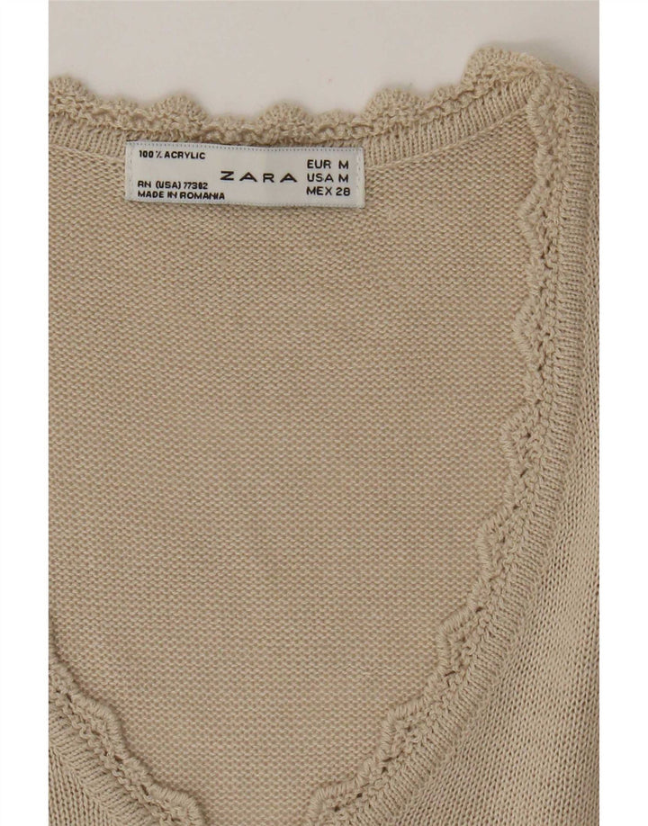 Zara Damen Weste Tank Top UK 12 Medium Beige Acryl