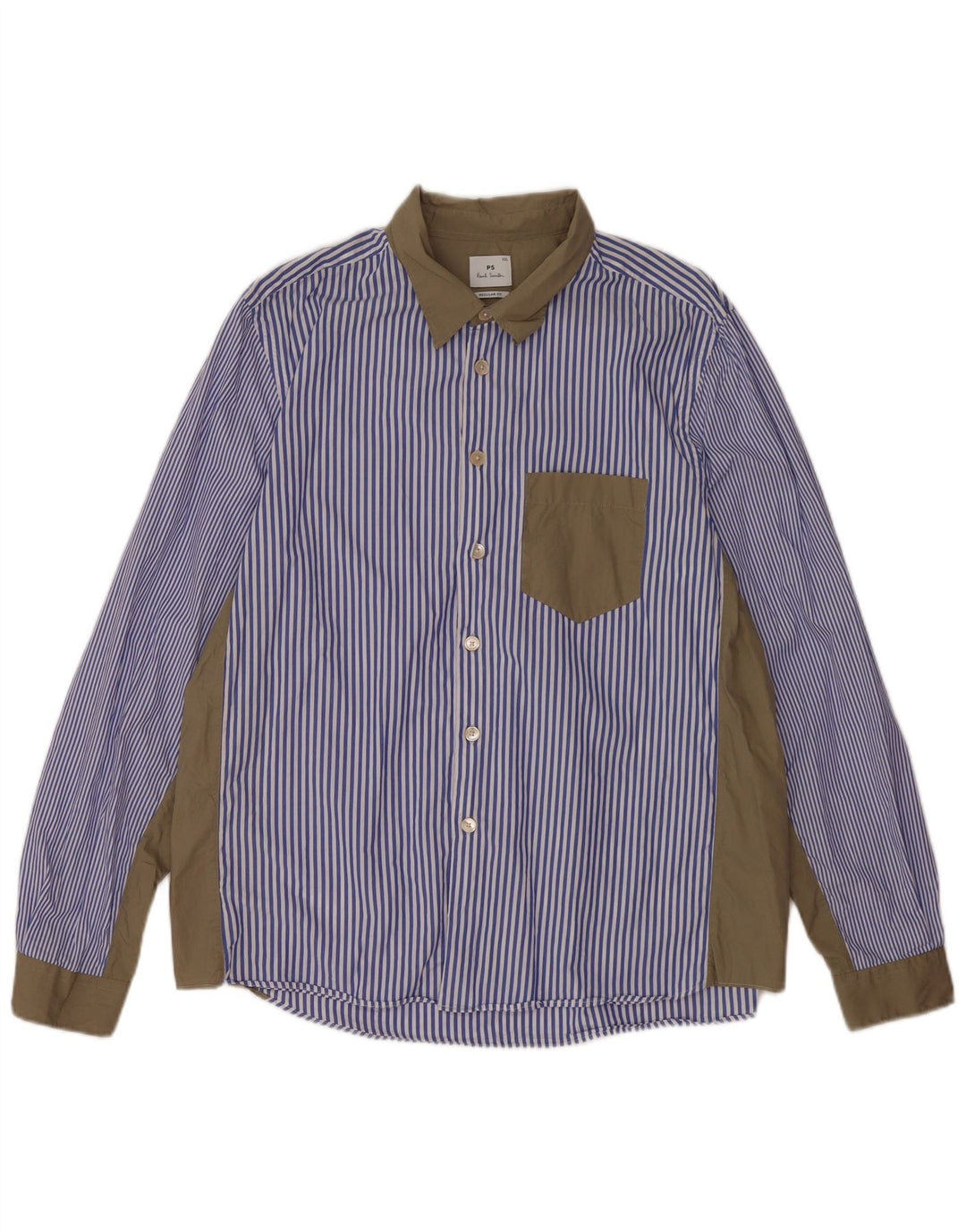 Paul Smith Herren-Hemd mit normaler Passform, 2XL, blaue Farbblock-Baumwolle