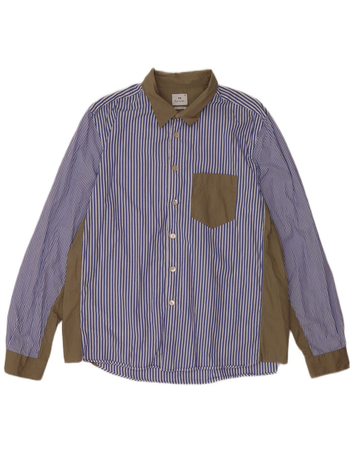 Paul Smith Herren-Hemd mit normaler Passform, 2XL, blaue Farbblock-Baumwolle
