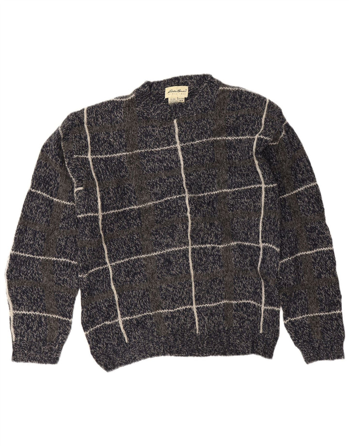 Eddie Bauer Herren-Pullover mit Rundhalsausschnitt, mittlere marineblaue Karowolle