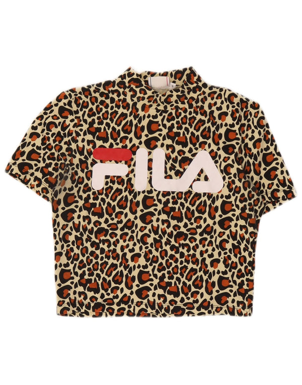 Fila Damen Crop Graphic T-Shirt Top UK 10 Small Black Animal Print