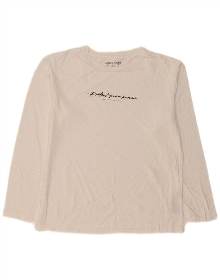 Jack & Jones Herren-Grafik-Oberteil, langärmelig, mittelweiße Baumwolle