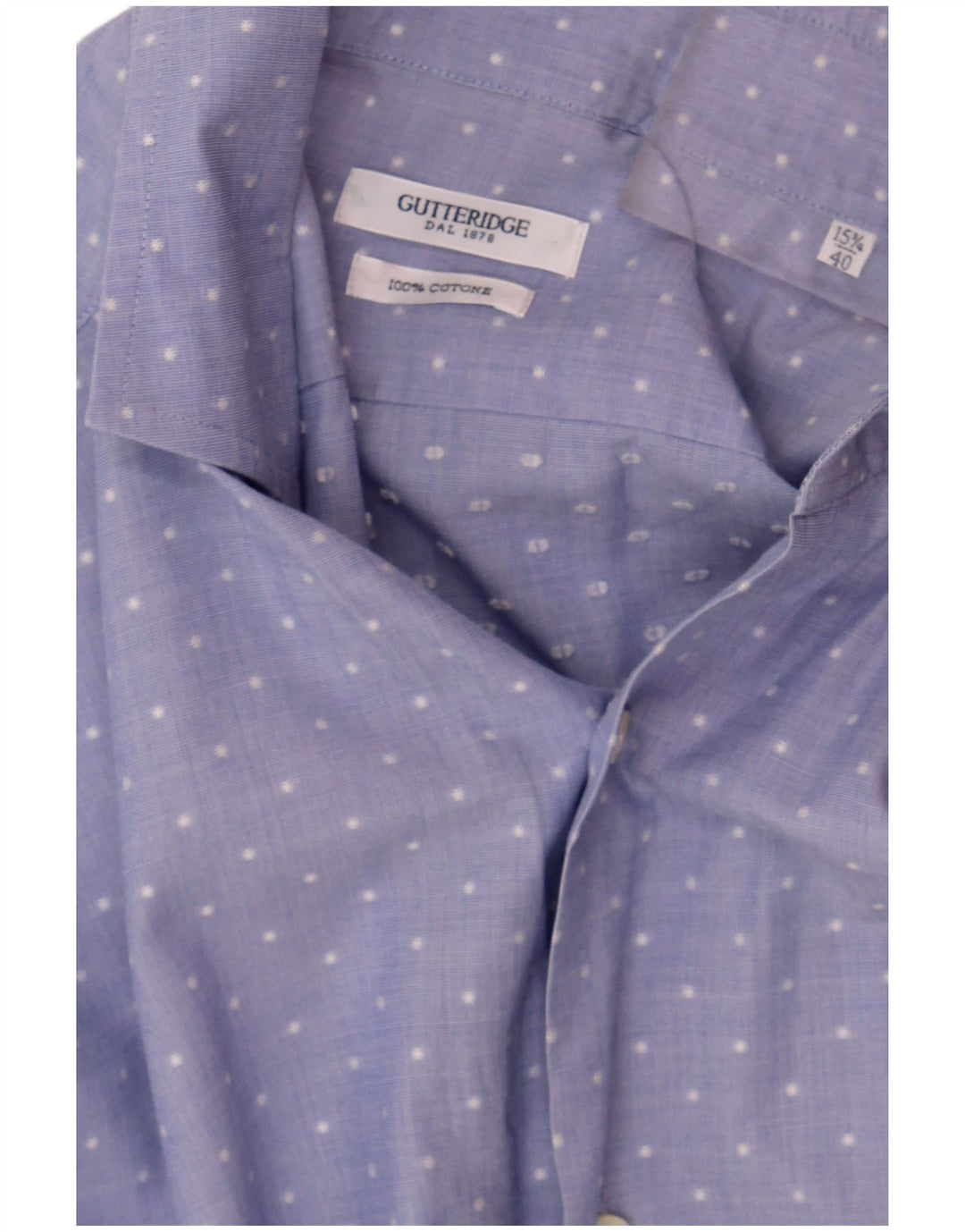 GUTTERIDGE Mens Shirt Size 15 1/2 40 Medium Blue Spotted Cotton