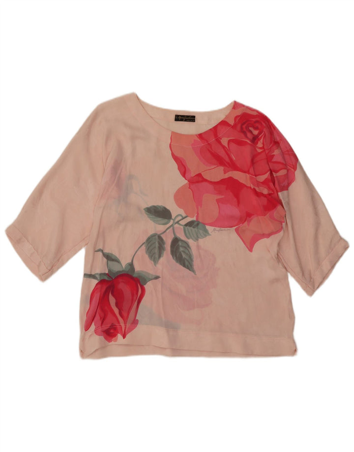 Mario Pucci Cecconi Damen Durchsichtiges Blusenoberteil IT 44 Mittelrosa Blumenmuster