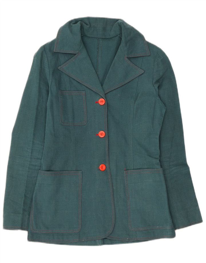Vintage Damen 3-Knopf-Blazerjacke UK 10 Klein Grün