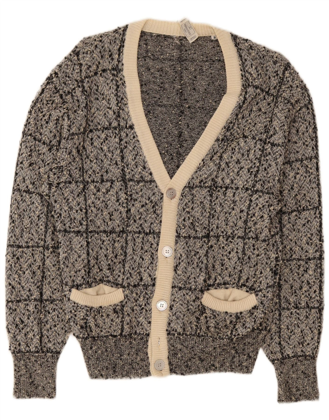 Valentino Herren-Strickjacke, klein, grau kariert, Baumwolle