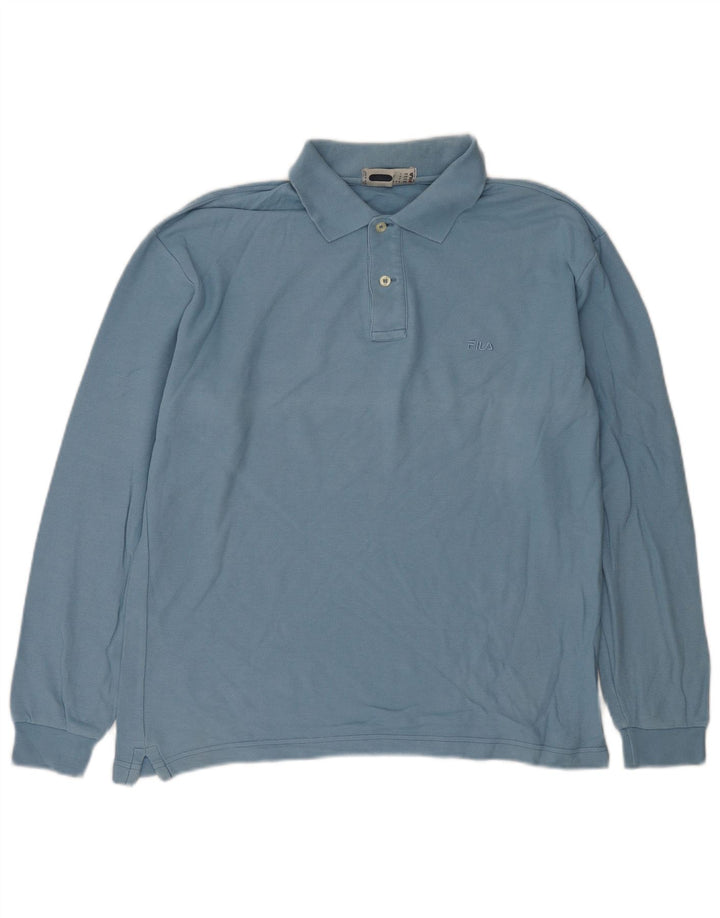 Fila Herren Langarm-Poloshirt IT 48 Mittelblaue Baumwolle