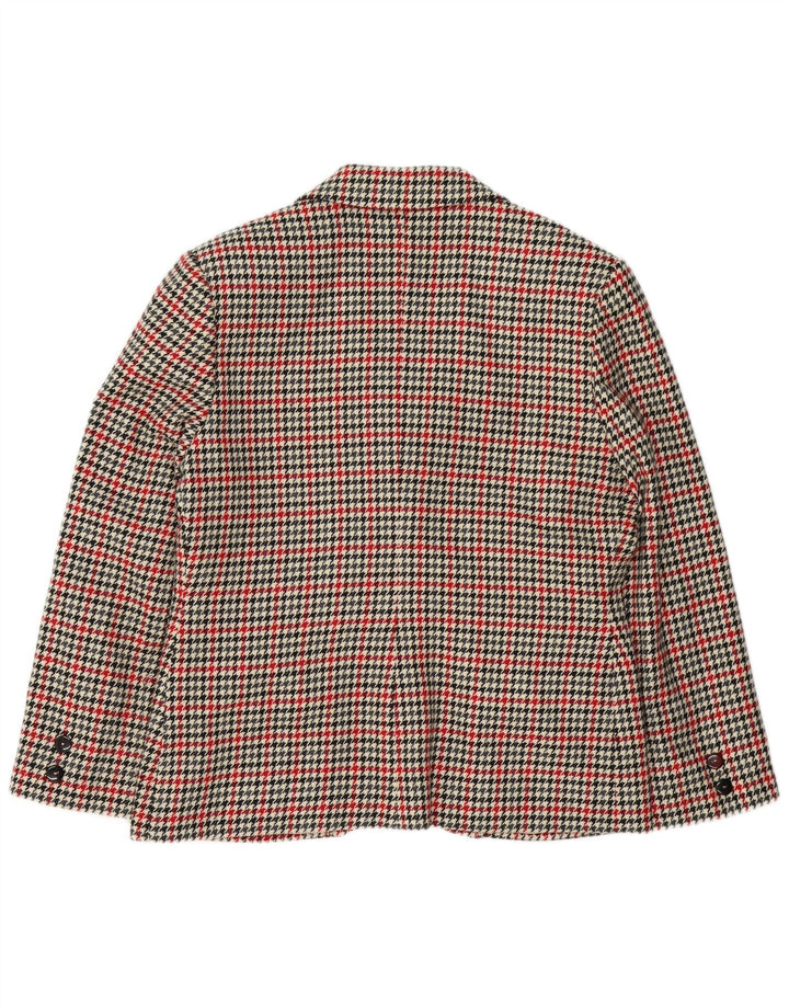 VINTAGE Damen 2-Knopf-Blazerjacke UK 16 Large Beige Houndstooth