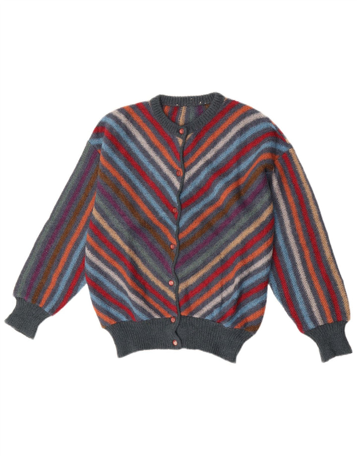 Vintage Damen Cardigan Pullover UK 14 Medium Mehrfarbig gestreift Wolle