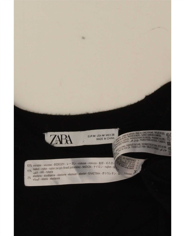 Zara Damen Strick-Kurzarmblusenoberteil UK 12 Mittelschwarze Viskose