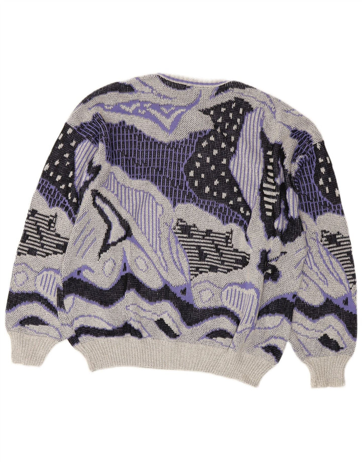 VINTAGE Damen Pullover mit abstraktem Muster und Rundhalsausschnitt, UK 20 2XL Grau