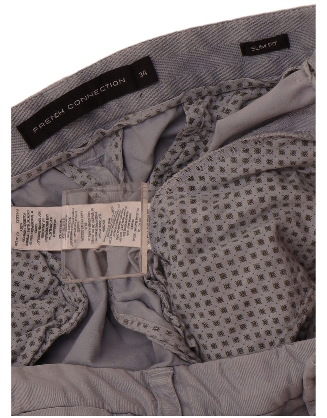 French Connection Herren-Chinohose mit schmaler Passform, Größe 34, blaue Baumwolle