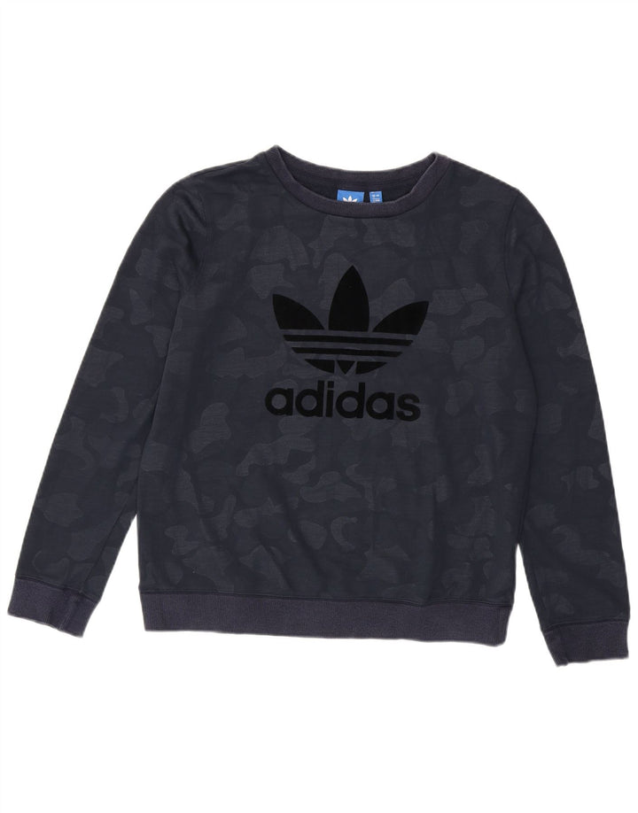 Adidas Damen Grafik-Sweatshirt-Pullover UK 12 Medium Navy Blue Camouflage