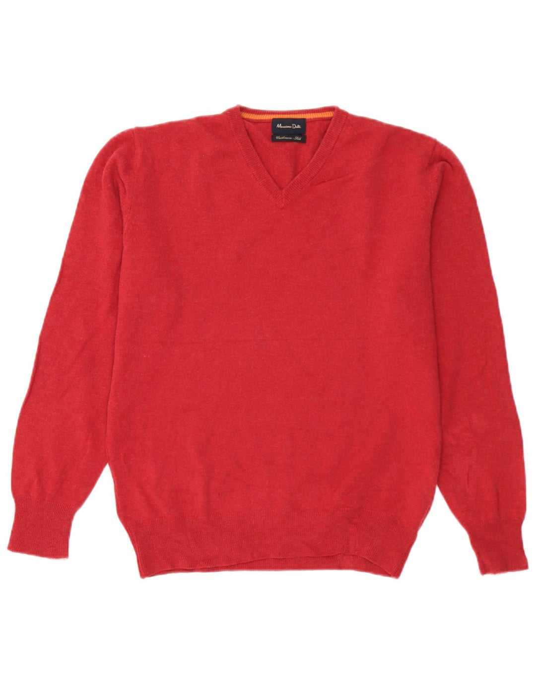 Massimo Dutti Herren-Pullover mit V-Ausschnitt aus mittelroter Wolle