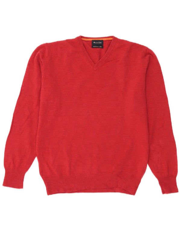 Massimo Dutti Herren-Pullover mit V-Ausschnitt aus mittelroter Wolle