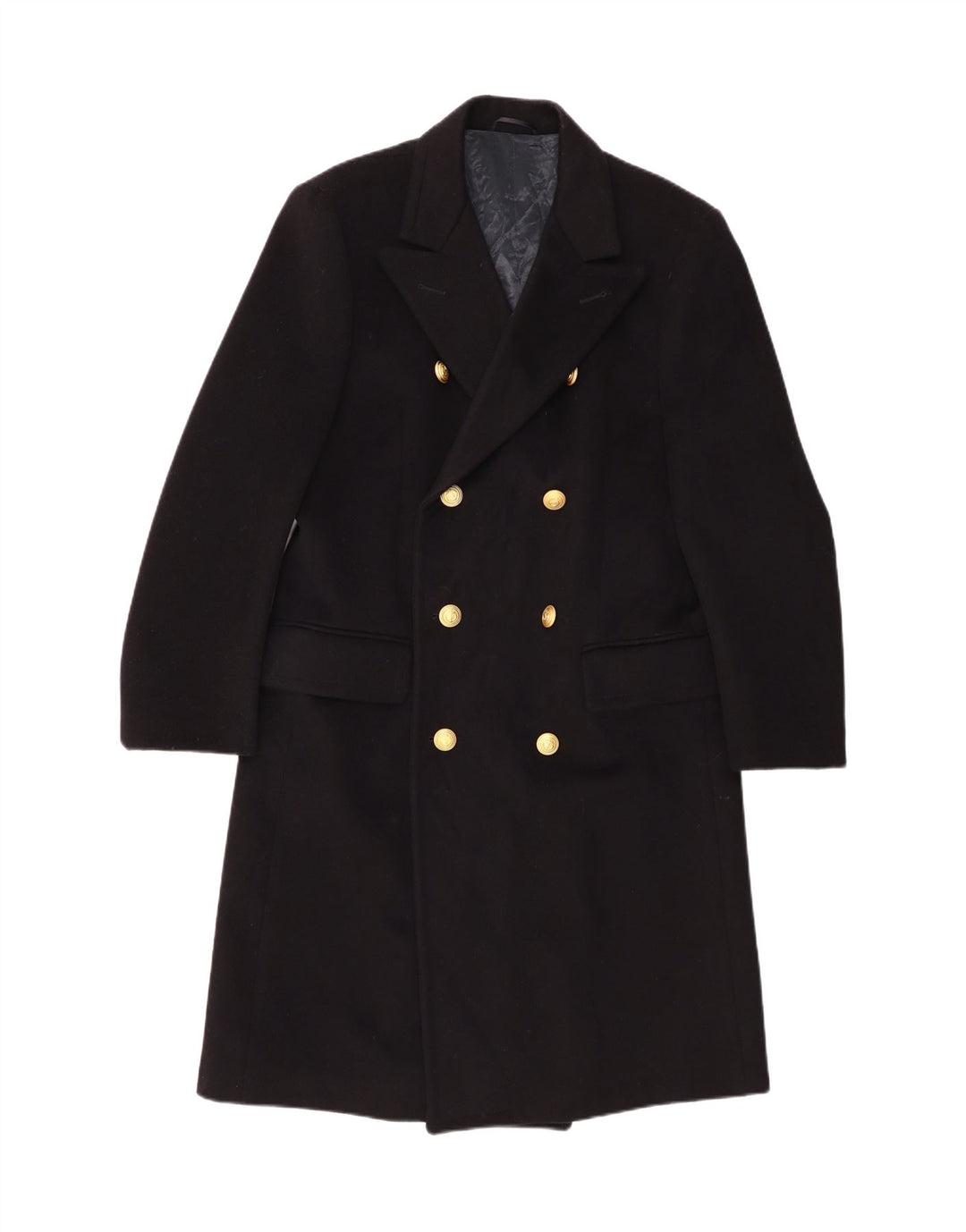 Vintage Damen Zweireihiger Mantel IT 52 2XL Schwarz Klassisch
