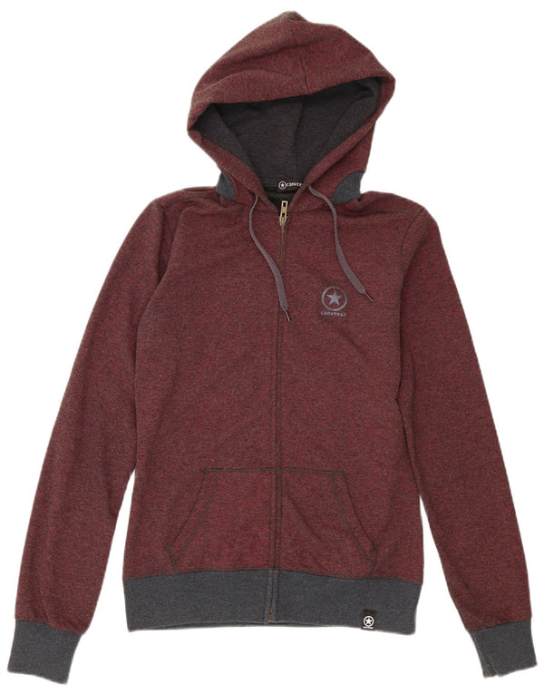 Converse Damen-Kapuzenpullover mit Reißverschluss, Gr. 12, mittleres Burgunderrot, Farbblock