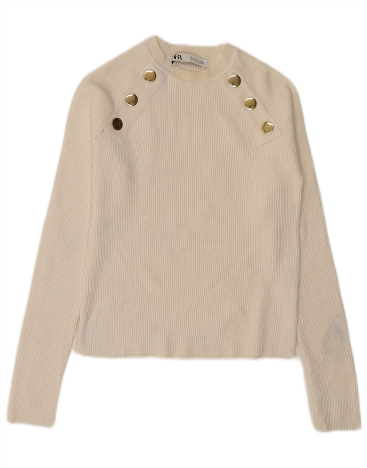 Zara Damen Crop Crew Neck Pullover Pullover UK 12 Mittelweiß