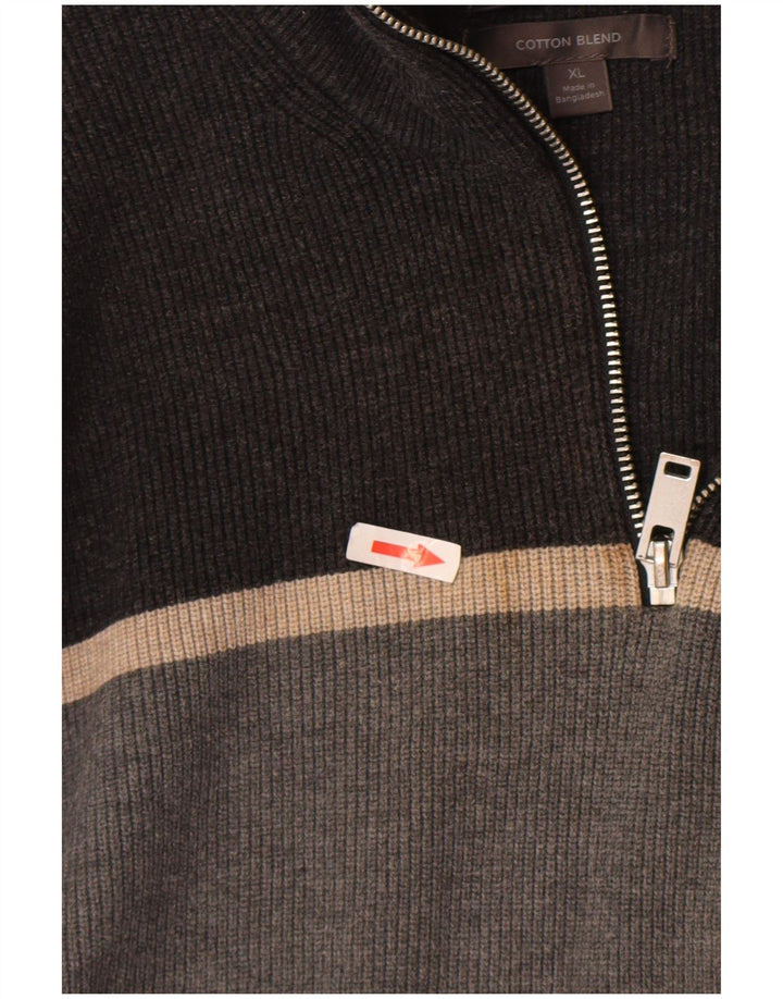 Marks & Spencer Herren-Pullover mit Reißverschluss am Hals, XL, graues Farbblock-Polyester