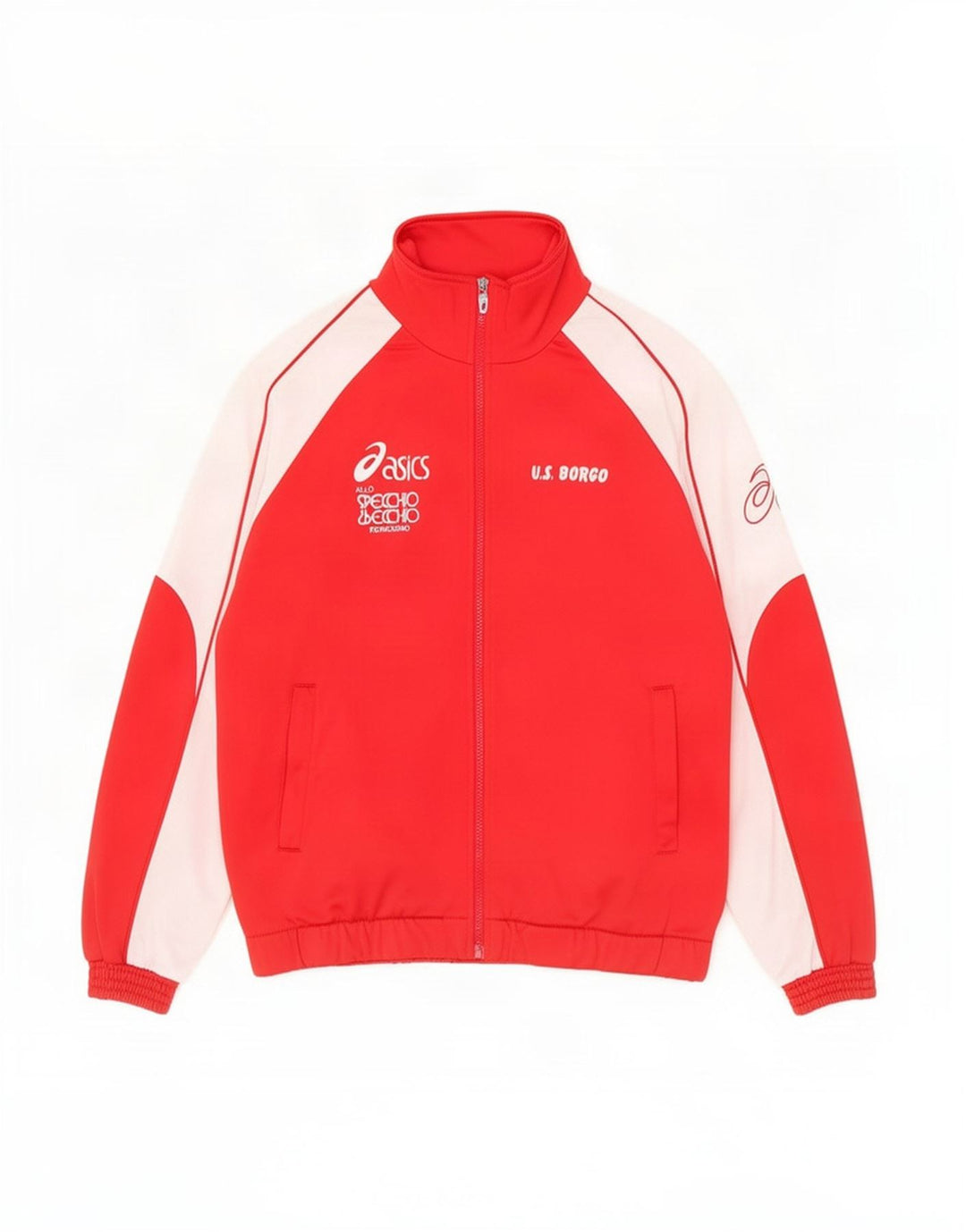 Asics Herren-Trainingsanzug mit Grafik-Oberteil, Mittelrotes Farbblock-Polyester