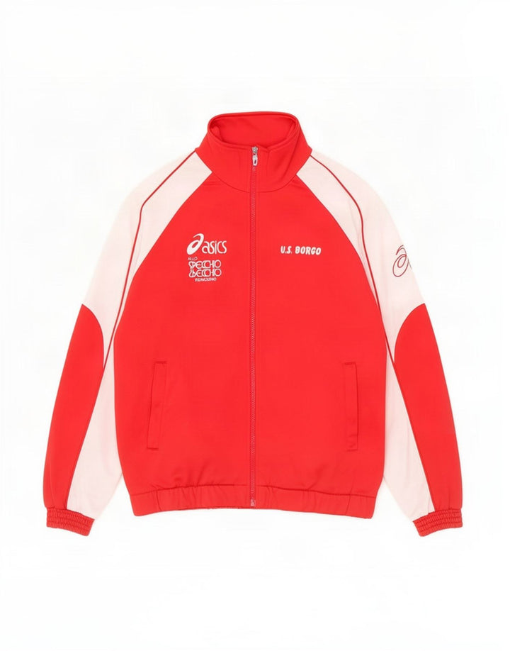 Asics Herren-Trainingsanzug mit Grafik-Oberteil, Mittelrotes Farbblock-Polyester